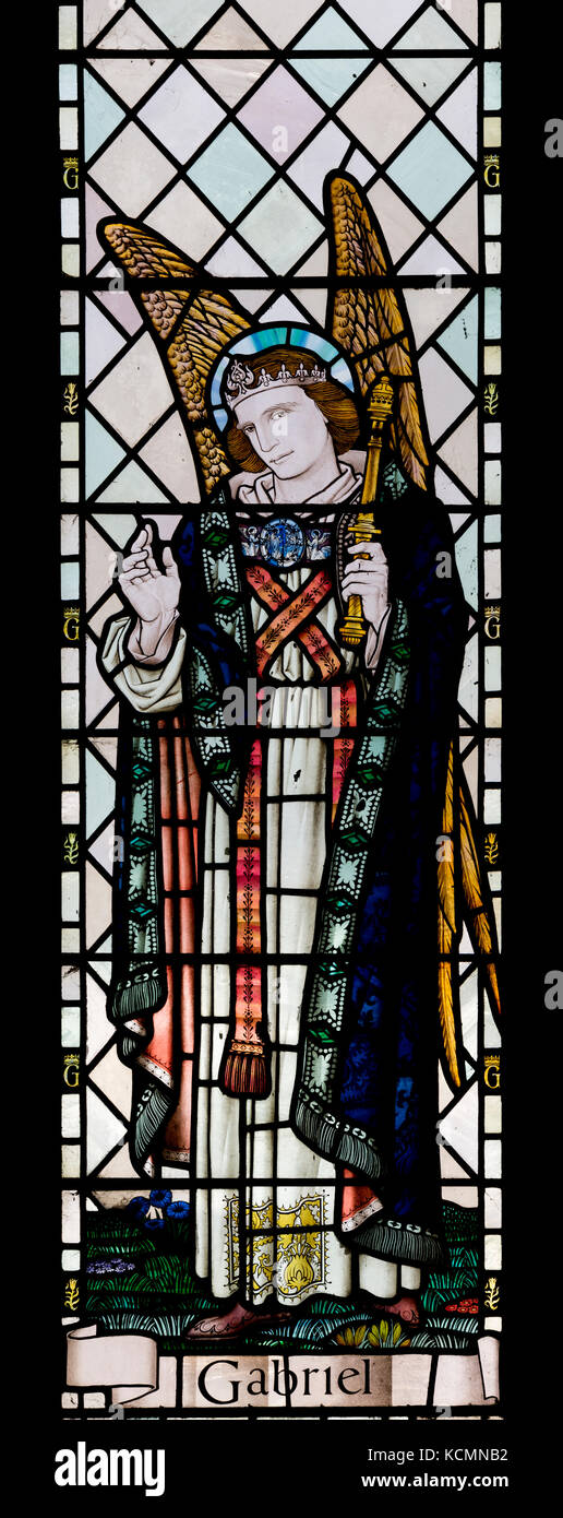 Gabriel stained glass, St. Wilfrid`s Church, North Muskham, Nottinghamshire, England, UK Stock Photo
